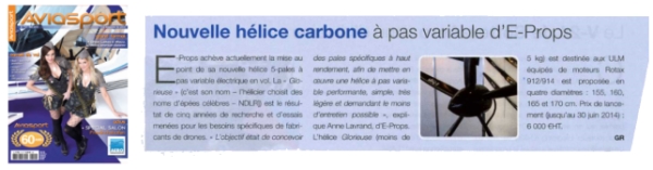 AVIASPORT Mai 2014 compte-rendu AERO hélices E-PROPS pas variable GLORIEUSE