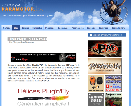 site espagnol volarenparamotor essais hélice plug'n'fly