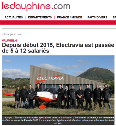 Electravia hélices E-Props Dauphiné Libéré du 24-10-2015